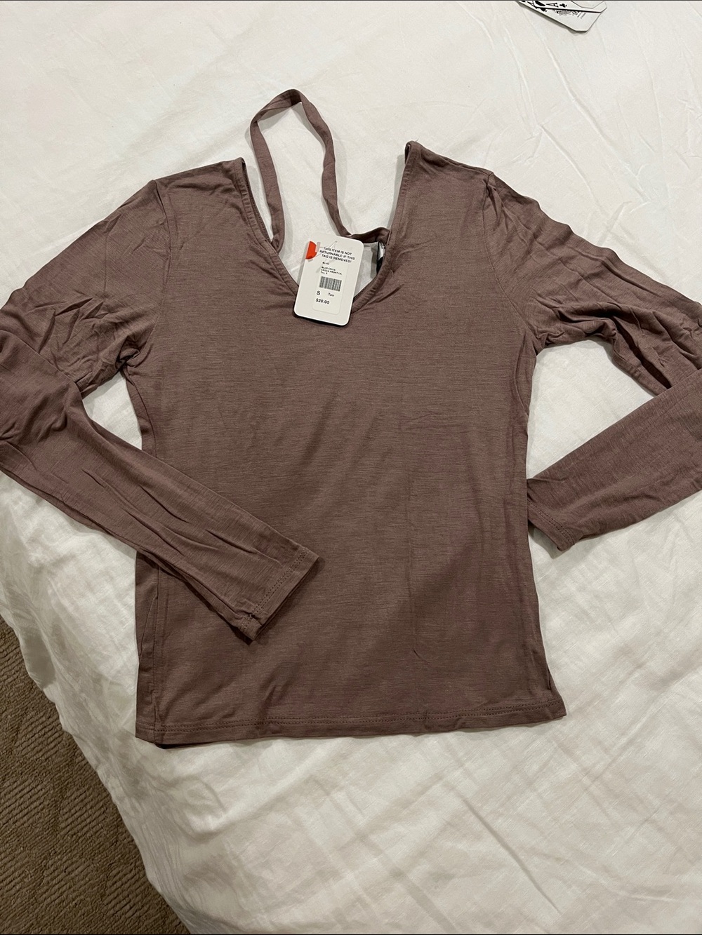 Long Sleeve Strap-Back Top - Mauve